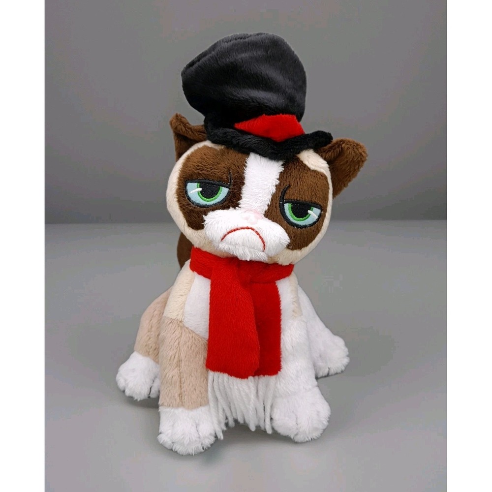 GRUMPY CAT Scrooge Plush 7" Stuffed Animal Hat Scarf Christmas